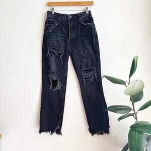 Free People Baggy Boyfriend Jeans Size 27 Button Fly Distressed Grunge Punk